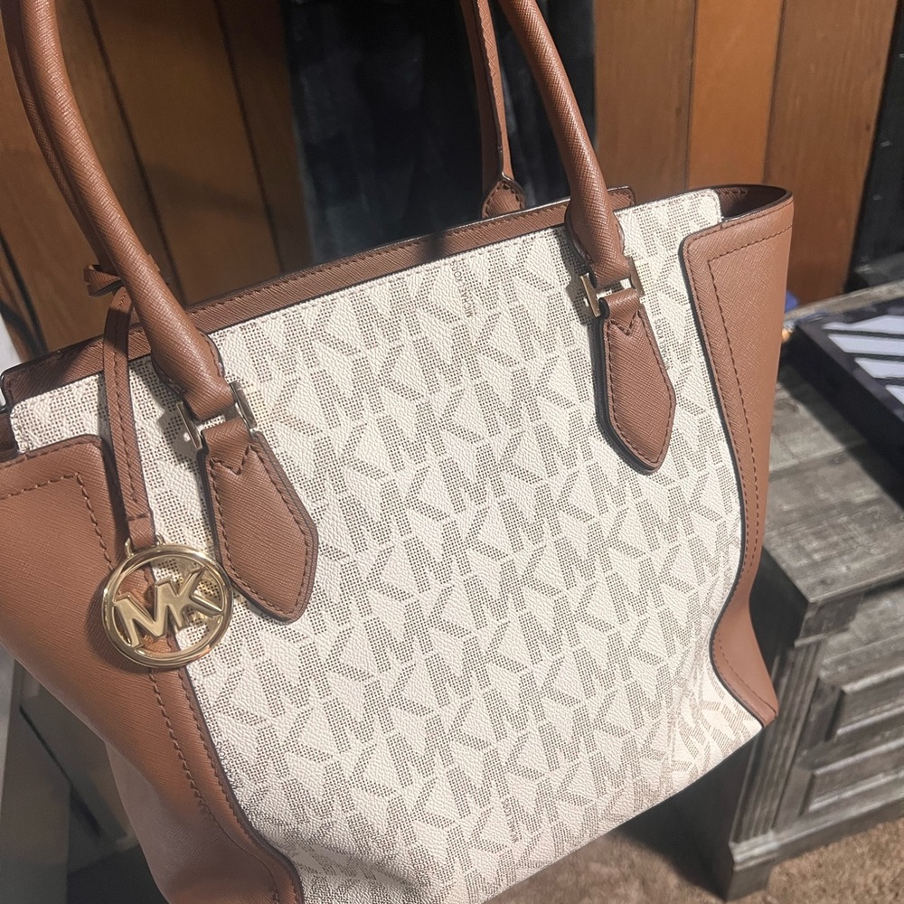 Michael Kors Cream and Brown Signature Tote